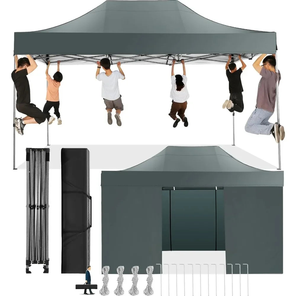 10x15 Pop Up Canopy with 4 Sidewall,Heavy Duty Canopy UPF 50+ All Season Wind Waterproof Commercial Outdoor Wedding Party Tents