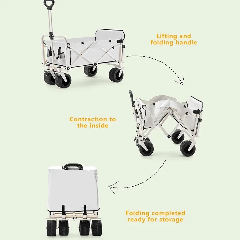 Outdoor multifunctional adjustable cart 180L large capacity foldable outdoor camping cart beach handle picnic cart