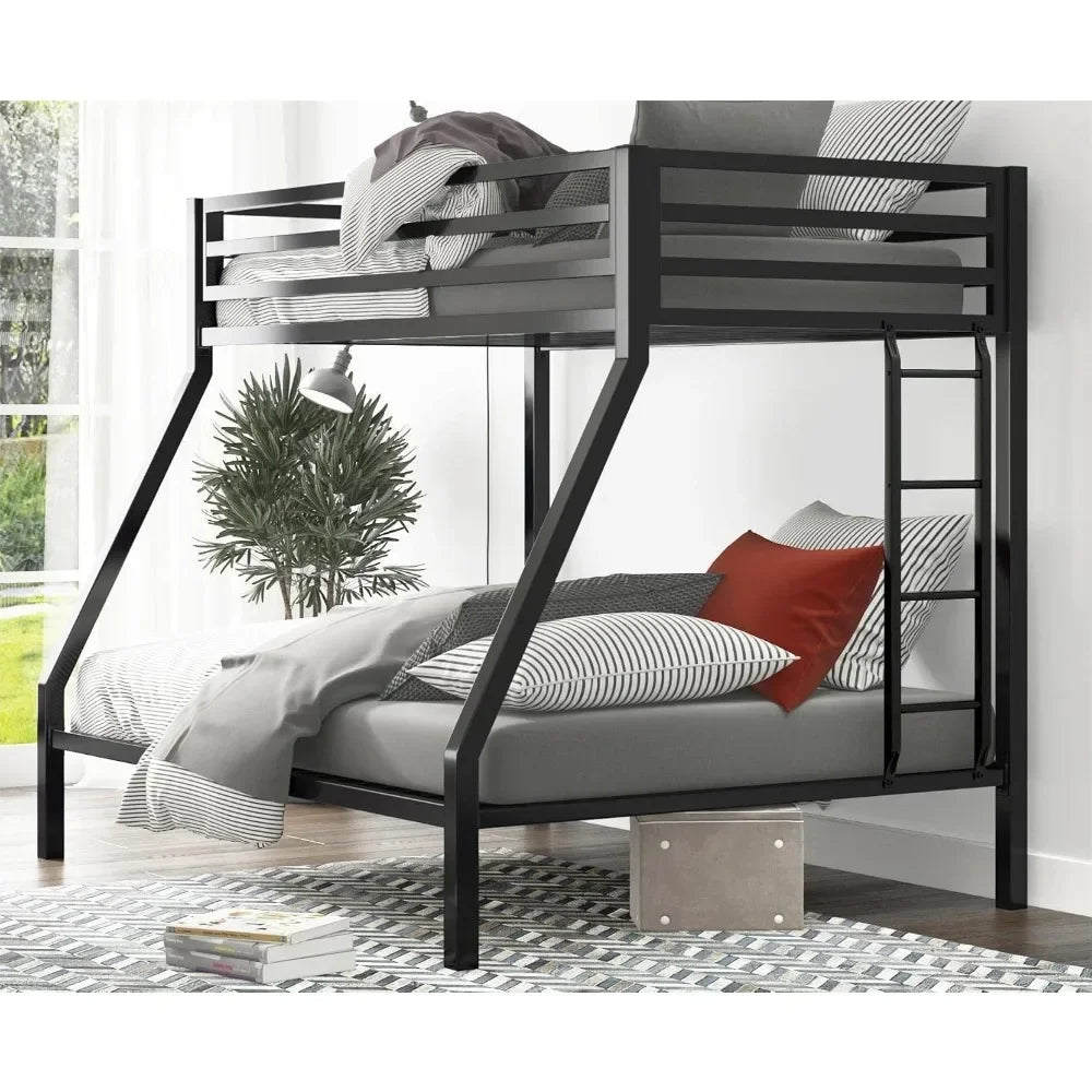 Metal Bunk Bed Twin Over Full Size with Removable Stairs, Heavy Duty Sturdy Frame with 12" Under-Bed Storage for Teen