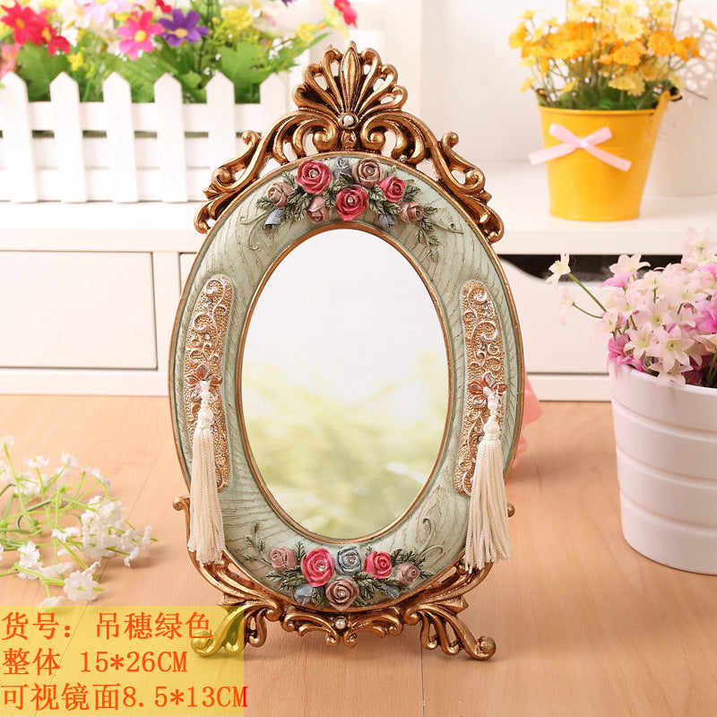 1pc Makeup Mirror Desktop Standing Red Rose European Style Luxurious Mirror for Wedding Gift Home Decorator Large Desk Mirror