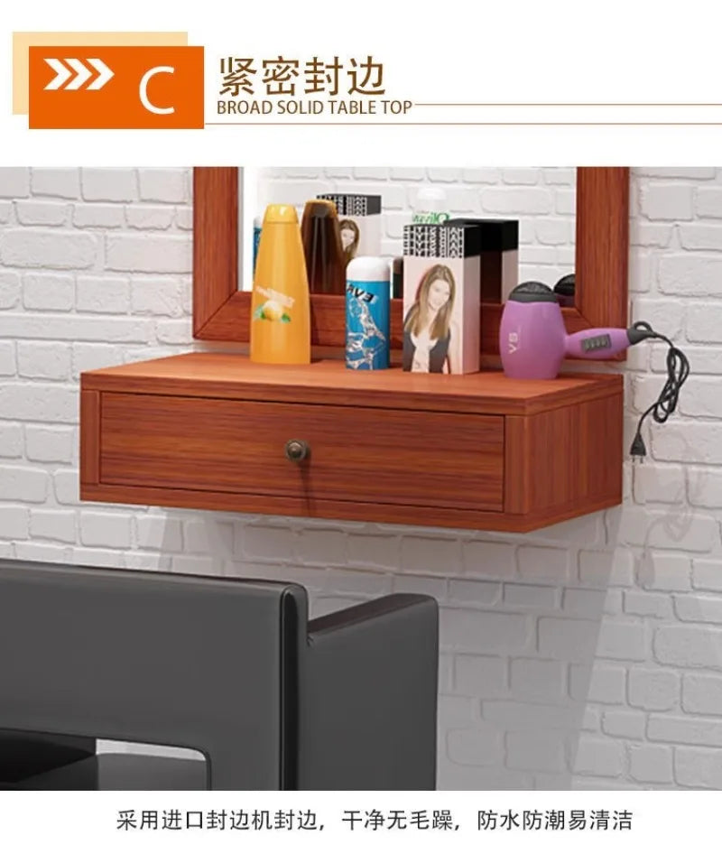 Barber Shop Decorative Mirrors Hair Salon  Cabinet Countertop Integrated Wall-mounted Barber Shop Hair Salon Mirror Home Decor