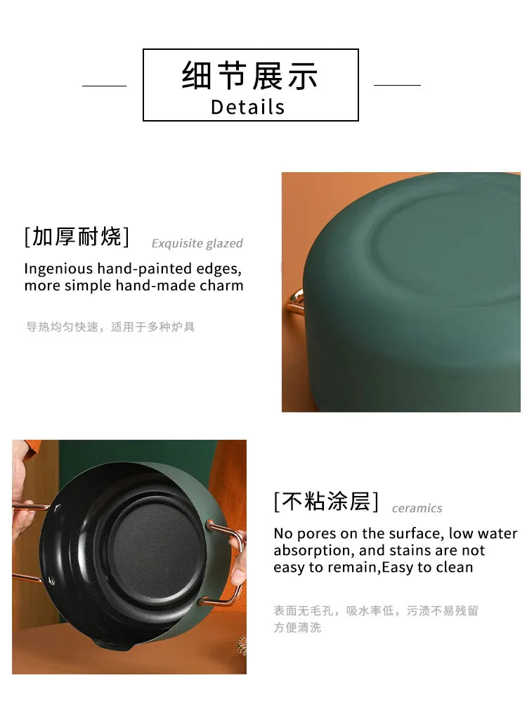 Nordic Oil Frying Pan Light Luxury Kitchen High-end Cookware Household Stainless Steel Soup Pot with Diversion Port Two Ears