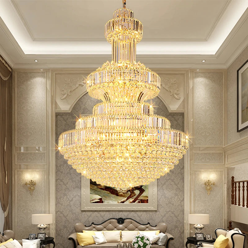 Villa Duplex Building Hollow Living Room Restaurant Light Luxury Crystal Chandelier Classic Hotel Lobby Exhibition Hall Lighting