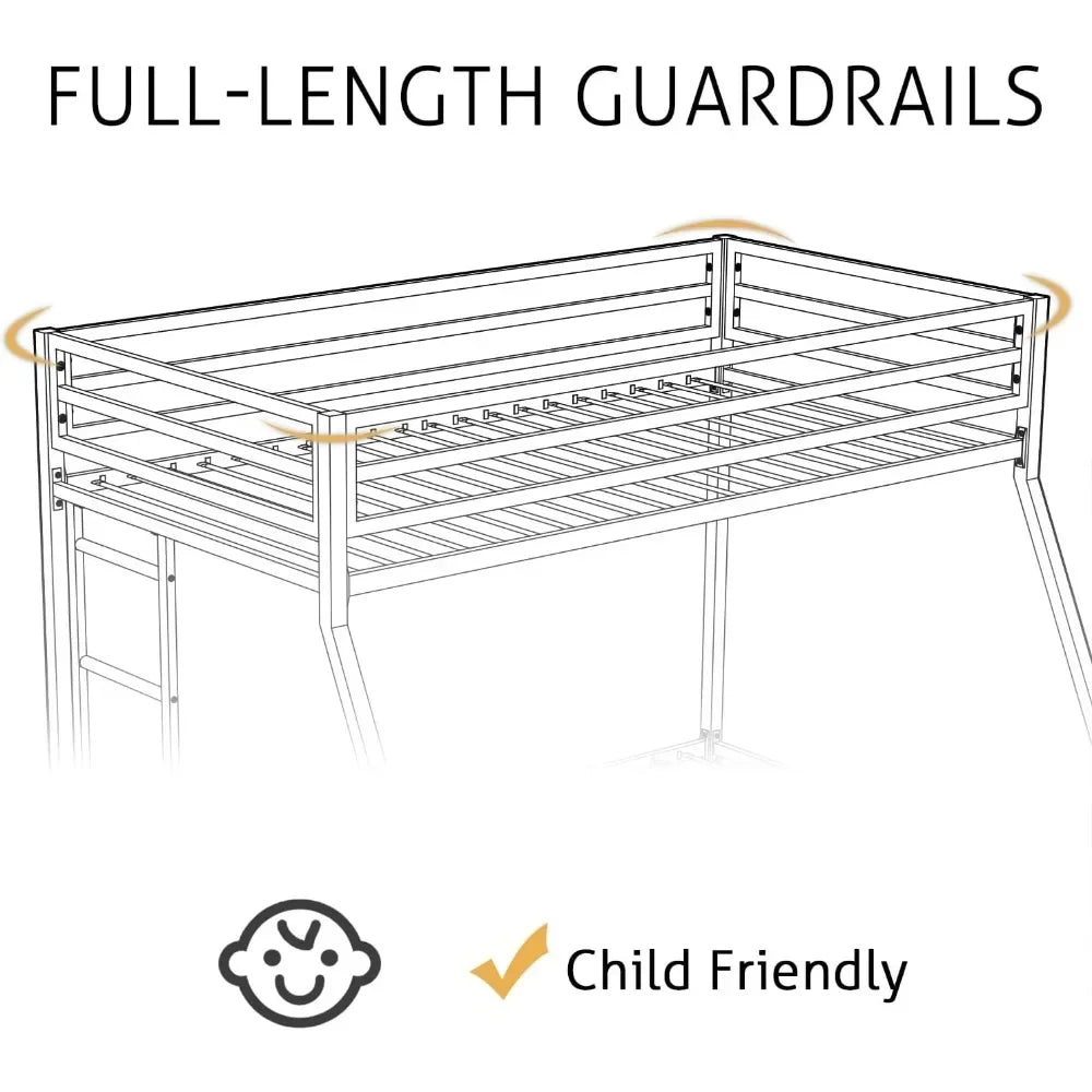 Metal Bunk Bed Twin Over Full Size with Removable Stairs, Heavy Duty Sturdy Frame with 12" Under-Bed Storage for Teen