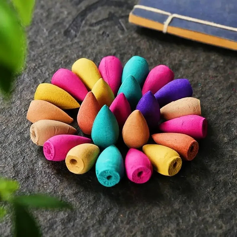 60pcs Backflow Incense Cones for Waterfall Mixed Natural Scents Waterfall Incense Burner Holder Gift Ideal for Yoga Aromatherapy