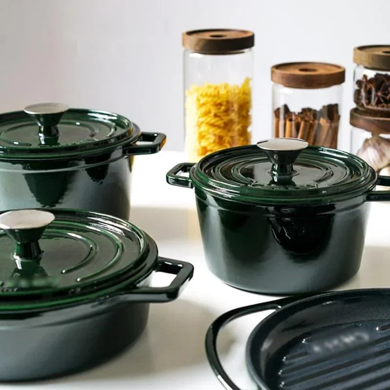 Versatile Green Enamel Cast Iron Pot  Cookware High-End Cooking Pot Multifunctional Kitchen Essential for Gourmet Cooking