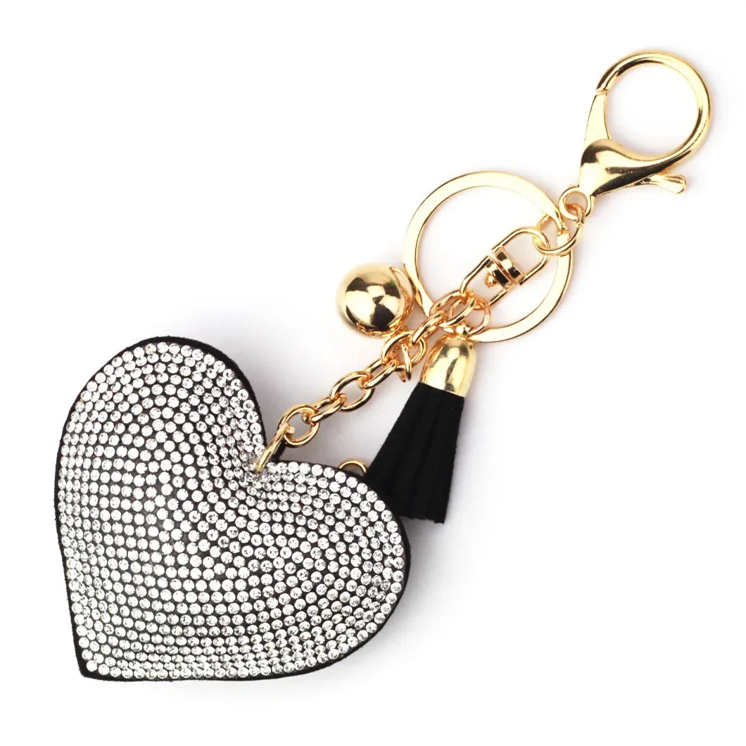 Luxury Brand Heart Shape Crystal Keychain Pendant for Women Bag and Car with Metal Keyring Key Accessories