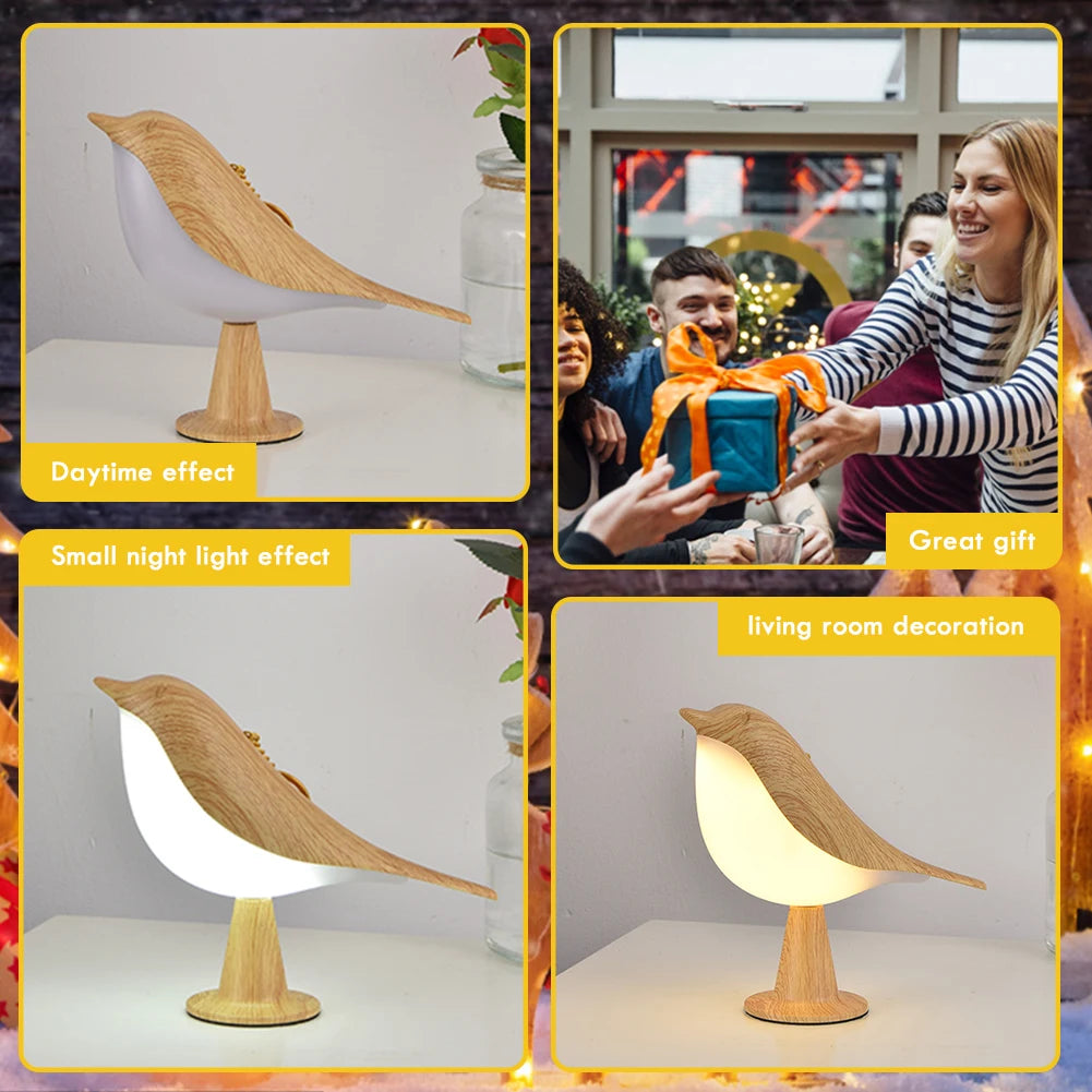 Modern Simple Magpie LED Bedside Lamp Small Cordless Wooden Bird Night Light Touch Control Bedroom Table Reading Lamp Home Decor