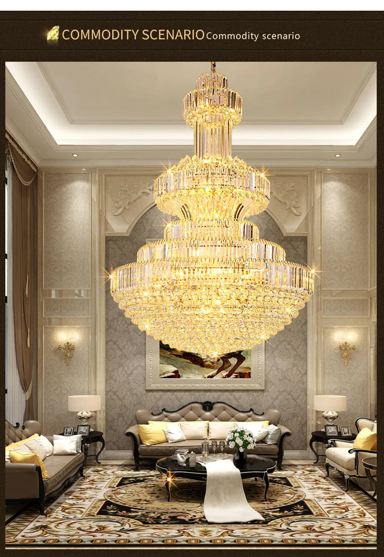 Villa Duplex Building Hollow Living Room Restaurant Light Luxury Crystal Chandelier Classic Hotel Lobby Exhibition Hall Lighting