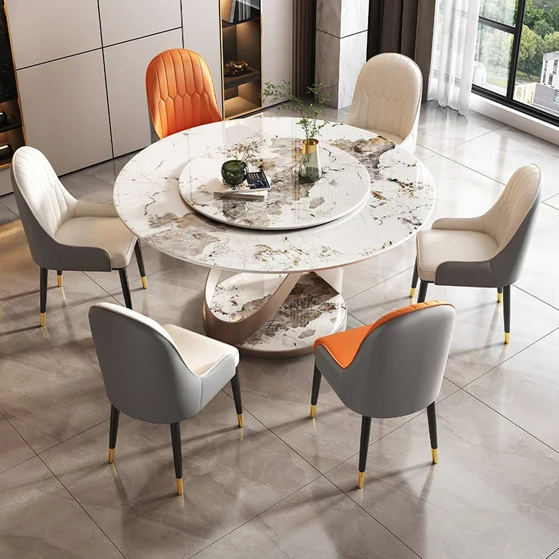 Nordic Luxury Dining Tables Round Simple Design Slate Bedside Table Modern Metal Juegos De Comedor Kitchen Furniture HD50CZ