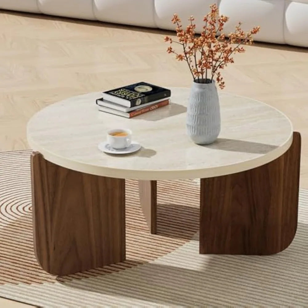 Modern Travertine-Style Coffee Table