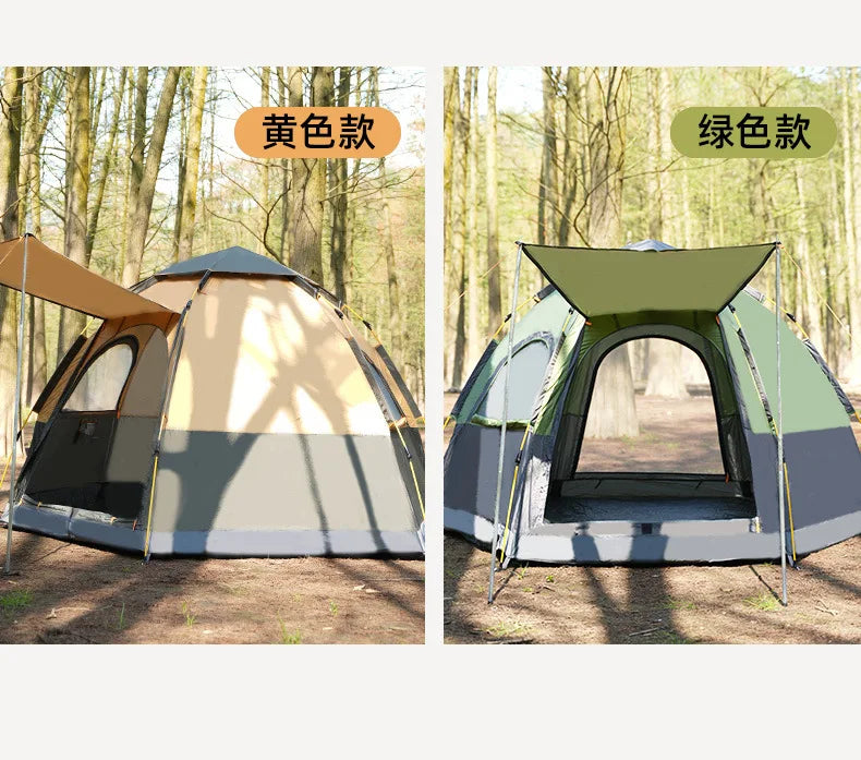 2024 New Outdoor Camping Tent Canopy 2-in-1 Combo Automatic Quick Open 5-8 Person Family Hexagonal Tent