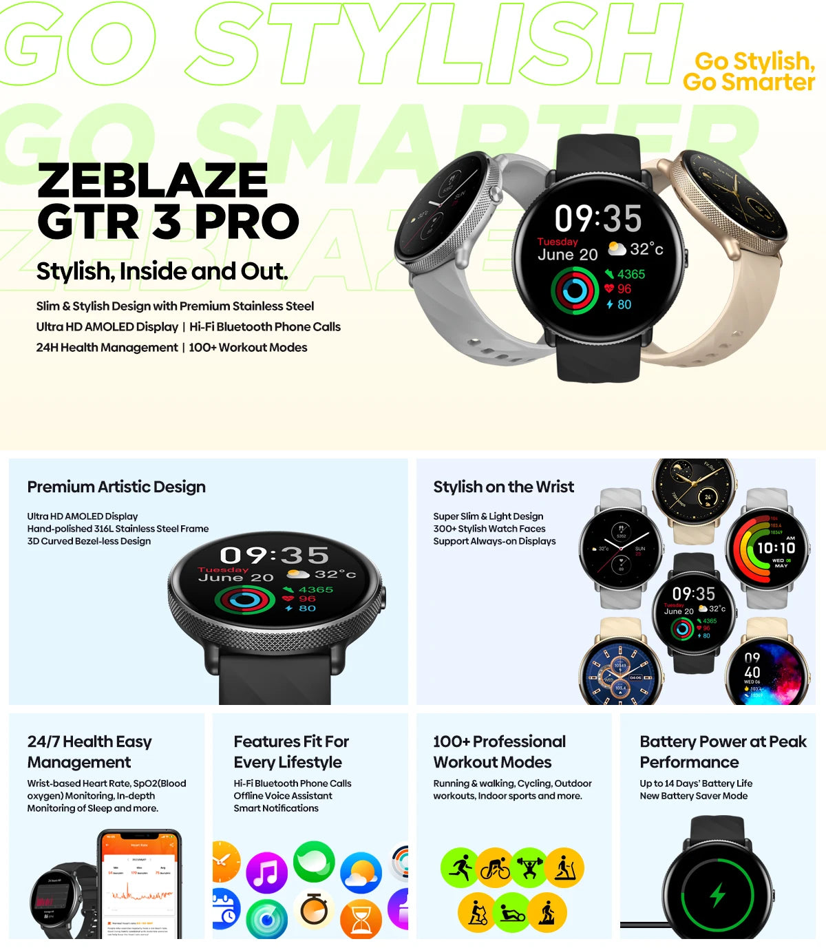 New Zeblaze GTR 3 Pro Fitness and Wellness Smart Watch AMOLED Display 316L Stainless Steel Smartwatch For Men Women