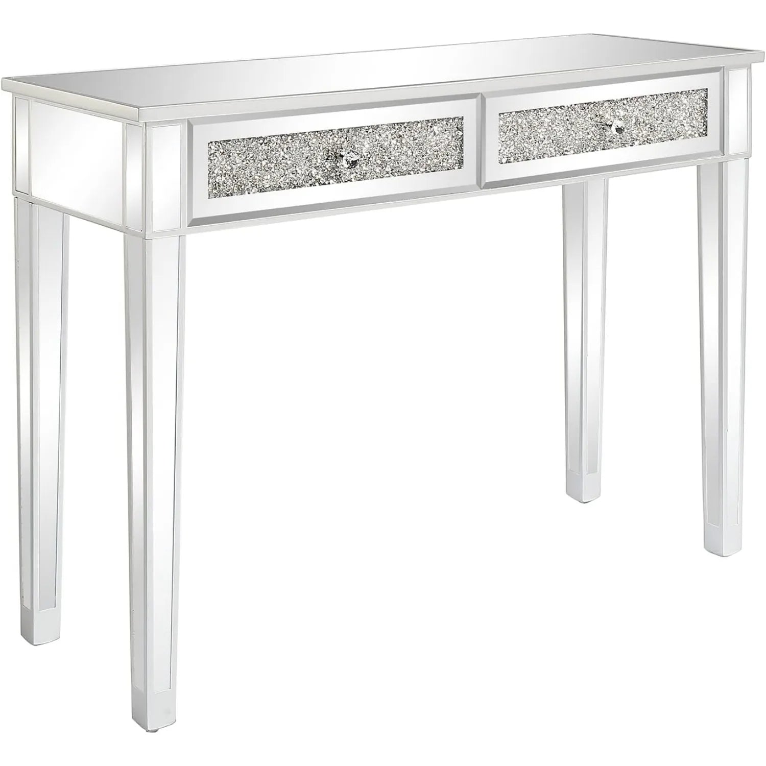 Silver Mirrored Console Table with Crystal Inlay – 42"