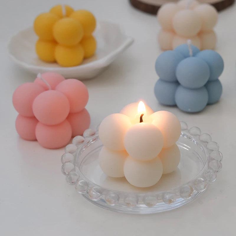 3D Bubble Cube Candle Silicone Mould Home Decor Scented Candle Mould Handmade Chocolate Dessert Cake Baking Mould Tool