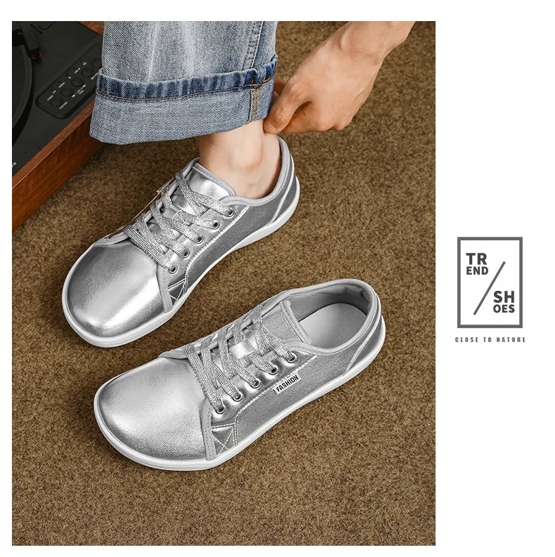 Golden Wide Toe Barefoot Sneakers Men Women Fashion Casual Leather Men's Walking Shoes Comfortable Non-slip Women's Yoga Shoes