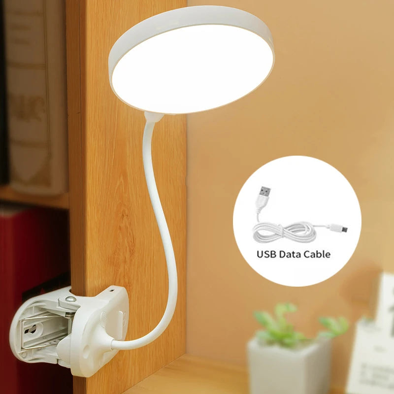 Battery Clip Lamp Double Head Desk Lamp LED Rechargeable Bedside Night Ligh 360° Flexible Clip Lamp Adjustable Table Lamp