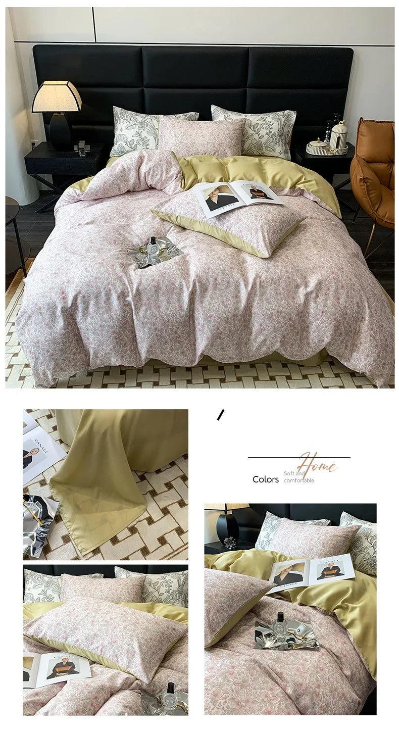 Summer Lyocell Fiber Fabric Comfortable Breathable Bedding Set Duvet Cover Linen Fitted Sheet Pillowcases Home Textile