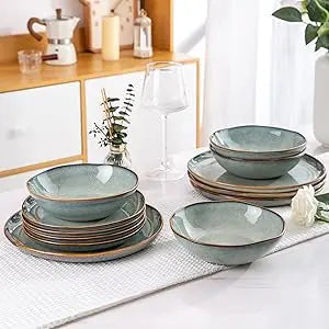 Ceramic Dinnerware Sets,Handmade Reactive Glaze Plates and Bowls Set,Highly Chip and Crack Resistant | Dishwasher & Micr