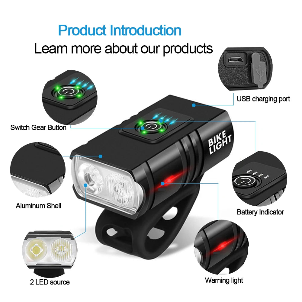 T6 LED Bike Light USB Rechargeable Bicycle Lights Front 6 Modes MTB Flashlight Bicycle Headlight for Cycling Bicycle Front Lamp