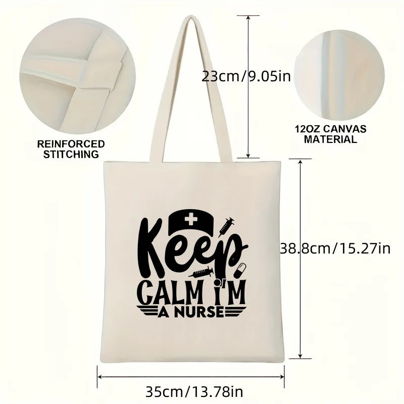 Nurse's Day Pattern Large Capacity Canvas Shoulder Bag Foldable Environmental Handbag Reusable Shoulder Bag