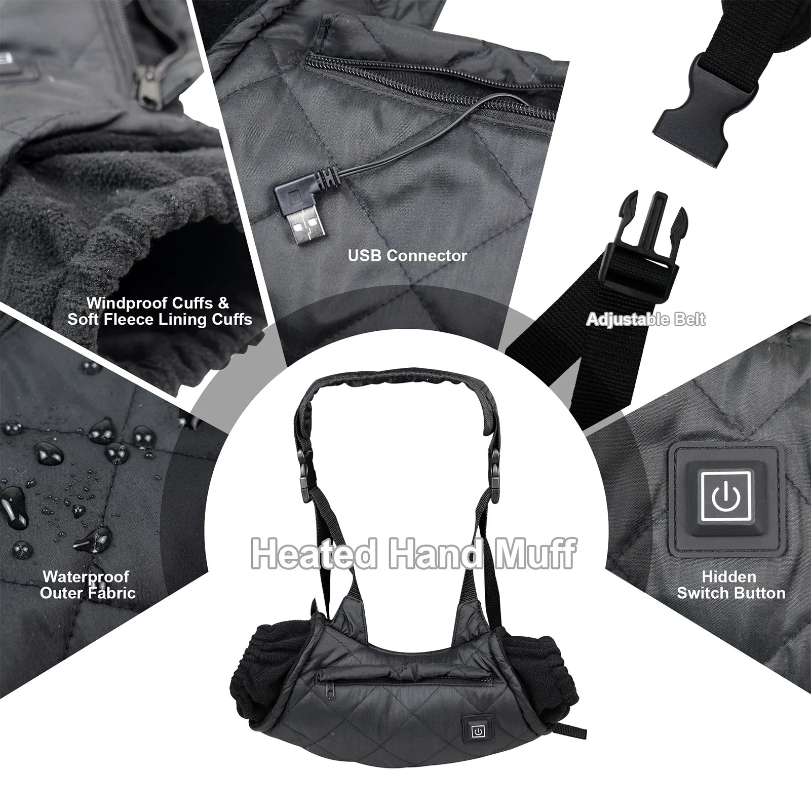 Heated Hand Pouch Soft Fleece Lining Heated Hand Pouch 3 Temperature Settings Handwarmers With USB Connector Heated Hand Muff