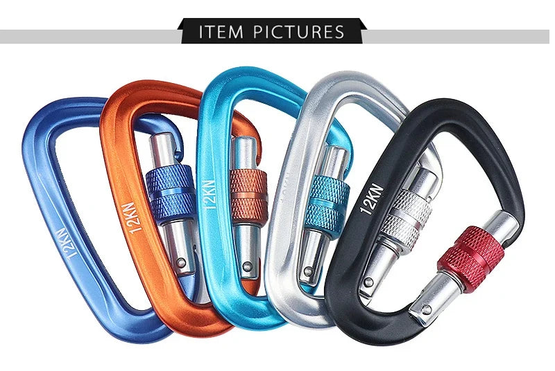 12KN Climbing Carabiner D Shape Quickdraws Professional Climbing Buckle Lock Security Safety Lock Outdoor Climbing Equipment