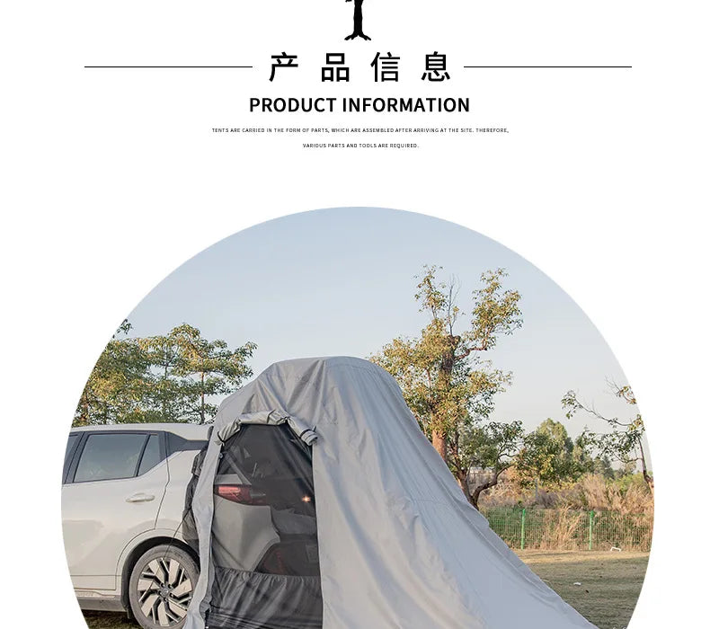 Outdoor camping camping in rear tent Portable double-layer quick-opening tent, full set of large tents at camp side of car.