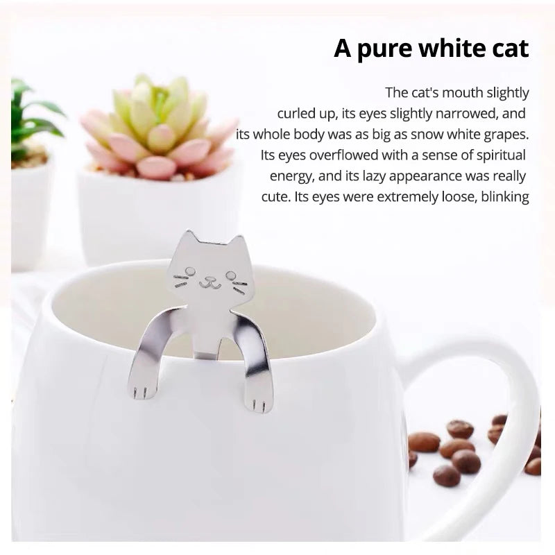 4pcs/set Stainless Steel Mini Cat Kitten Design Stainless Steel Coffee/Tea/Dessert/Drink/Mixing/Milkshake Spoon Flatware Gadgets