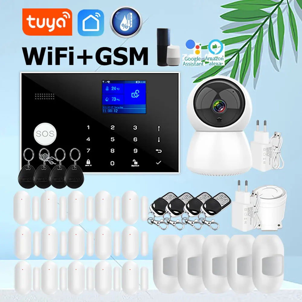 Tuya WIFI GSM Home Security Alarm System Support Temperature Humidity 433MHz Burglar Host Smart Life App Control Alexa Google