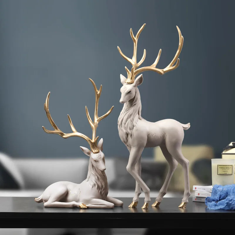 YuryFvna High End Deer Statue Reindeer Figurines Resin ELK Sculpture For Living Room Luxury Home Decoration Nordic Tabletop