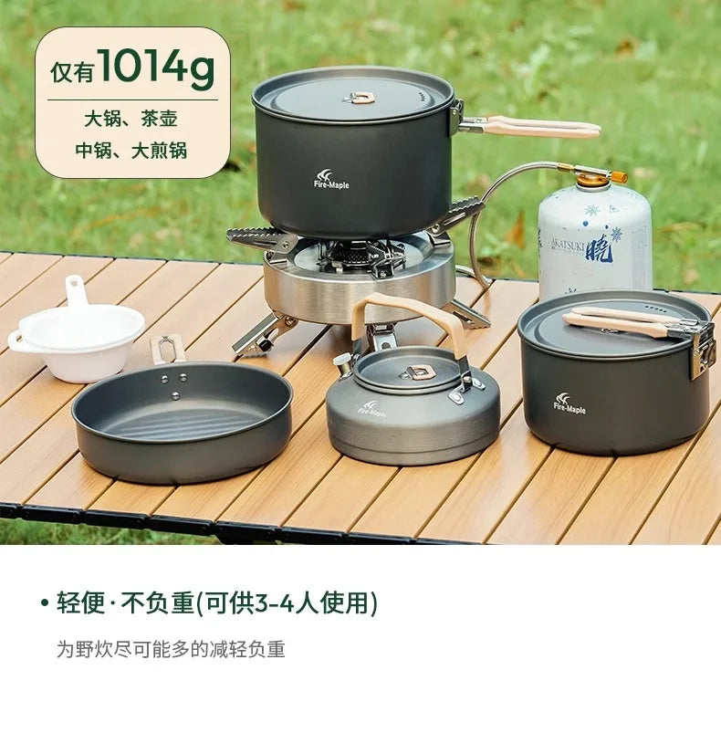 Outdoor set of pots, high-end outdoor camping and picnic equipment, complete set of water kettles, hot pot cookware, tablewa