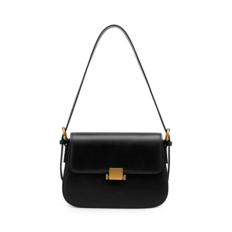 Structured Leather Shoulder Bag with Dual Closure for Versatile Styling