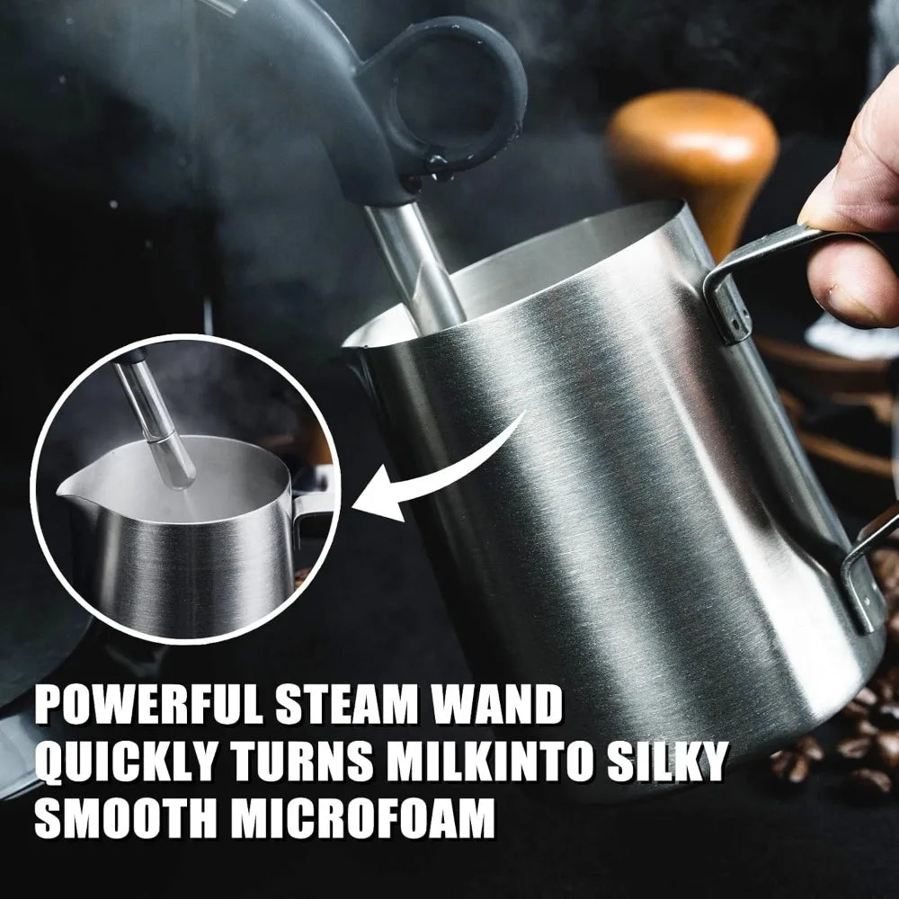 15 Bar, Coffee Maker With Milk Frother Steam Wand, Built-In Bean Grinder, Combo Cappuccino Machine with 70oz Re