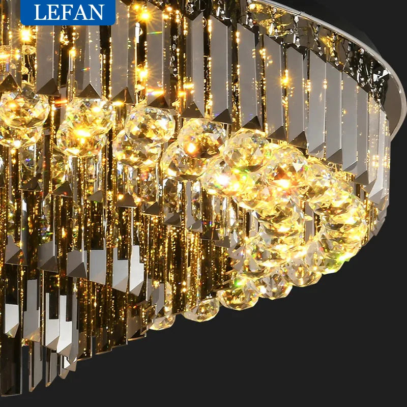 Modern Exalted Luxury Crystal Chandelier Lighting Round Hanging Lamp for Living Room Bedroom Indoor Home Light Fixtures