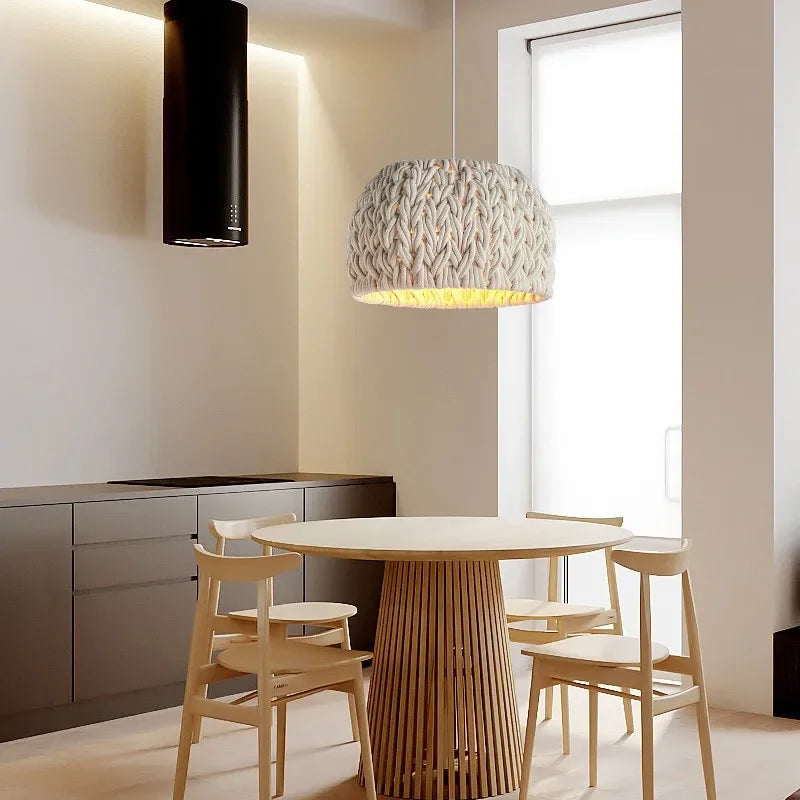 Unique Knitted Rope Wabi Sabi Chandelier Nordic E27 Led Pendant Lights Bar Suspend Lamp Fixtures Lustre Minimalism Hanging Lamp