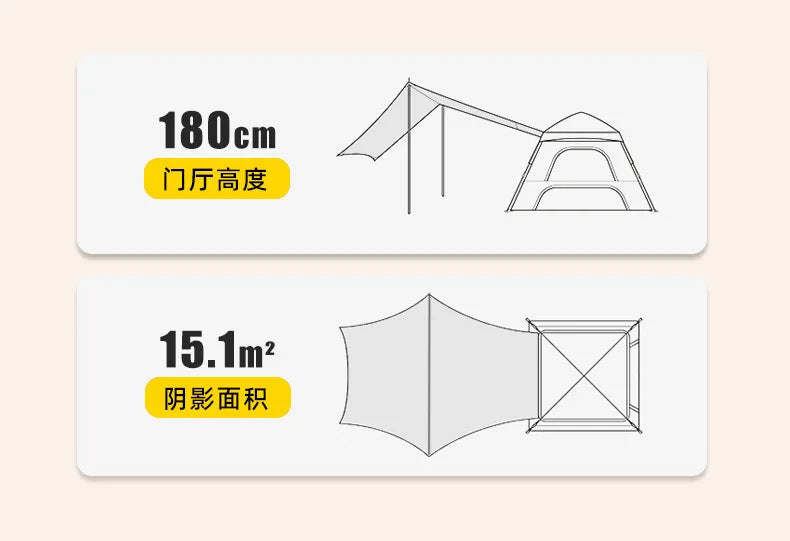 2024 New Outdoor Camping Tent Canopy 2-in-1 Combo Automatic Quick Open 5-8 Person Family Hexagonal Tent