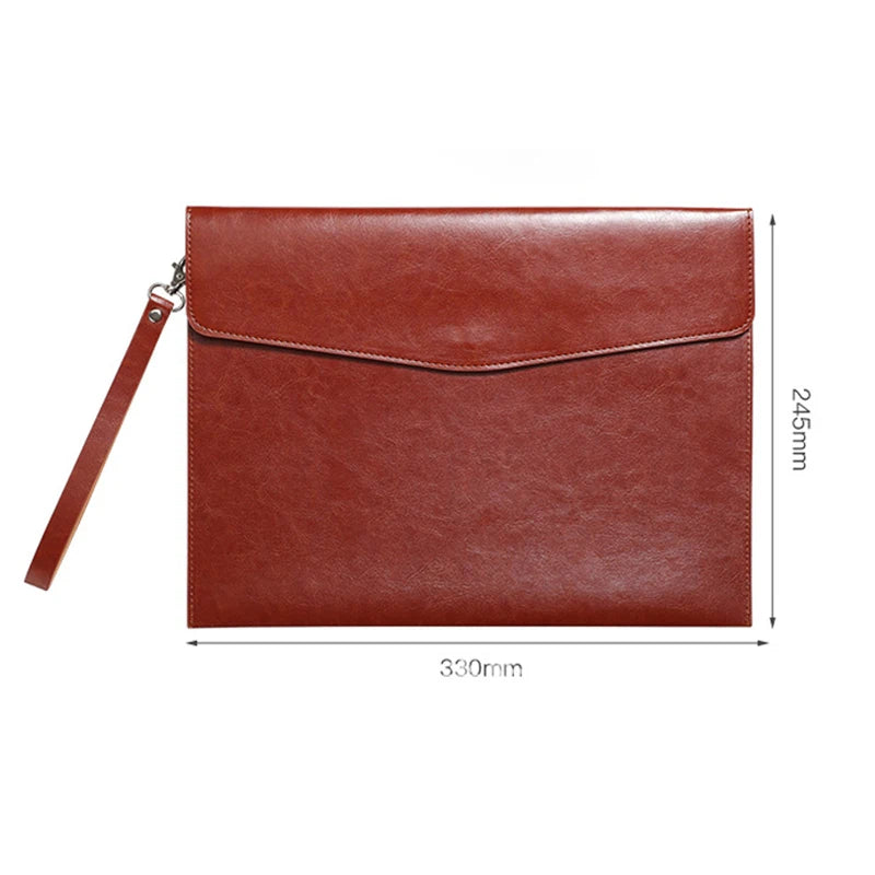 A4 Leather Briefcase Pouch University File Folder Snap Page Document Bag Pasta A4 Office Supplies Paperwork Portfolio Organizer