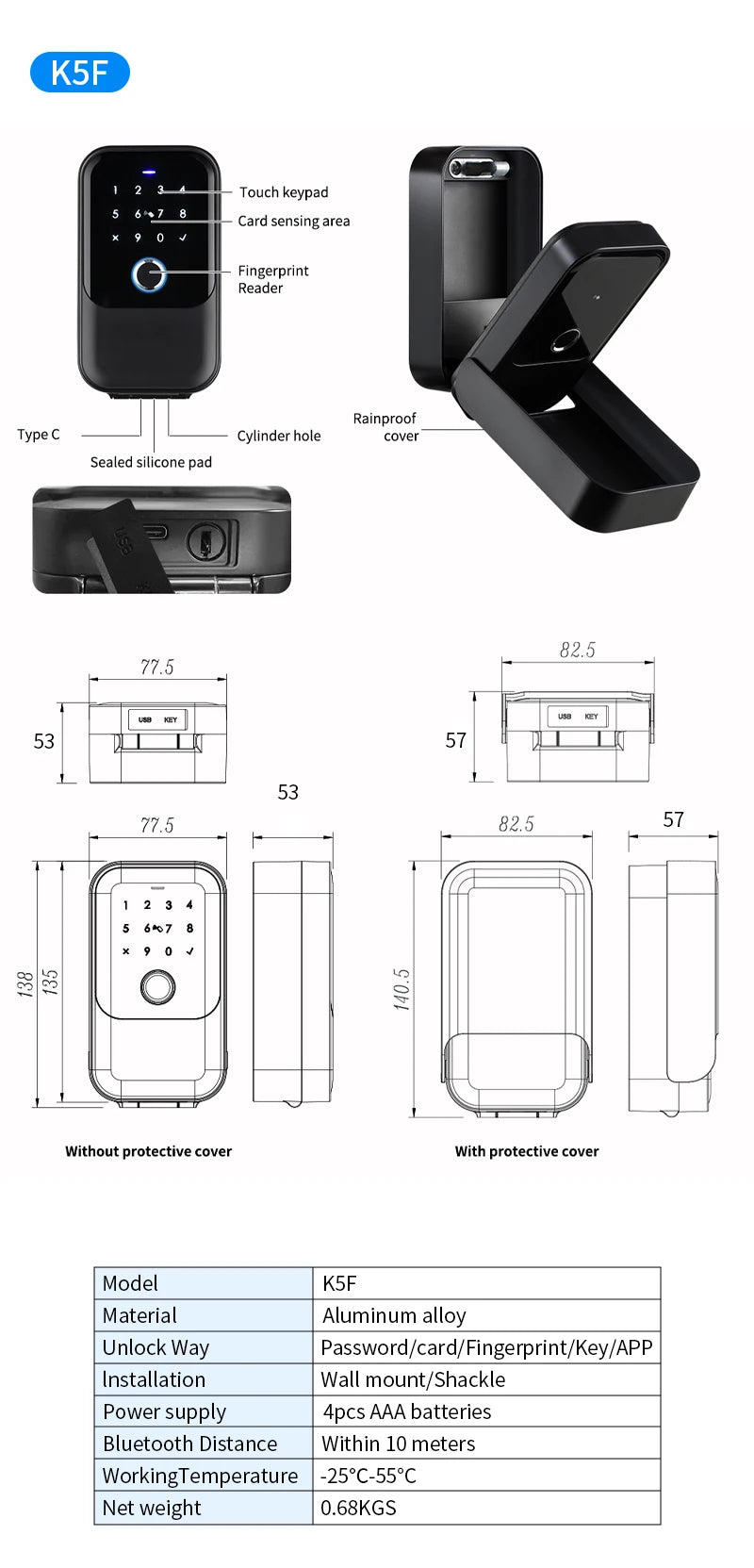 Tuya Smart Life App or TTLock APP Outdoor Waterproof Key Safe Box Security Fingerprint Password Storage Lock Key Box Anti-theft