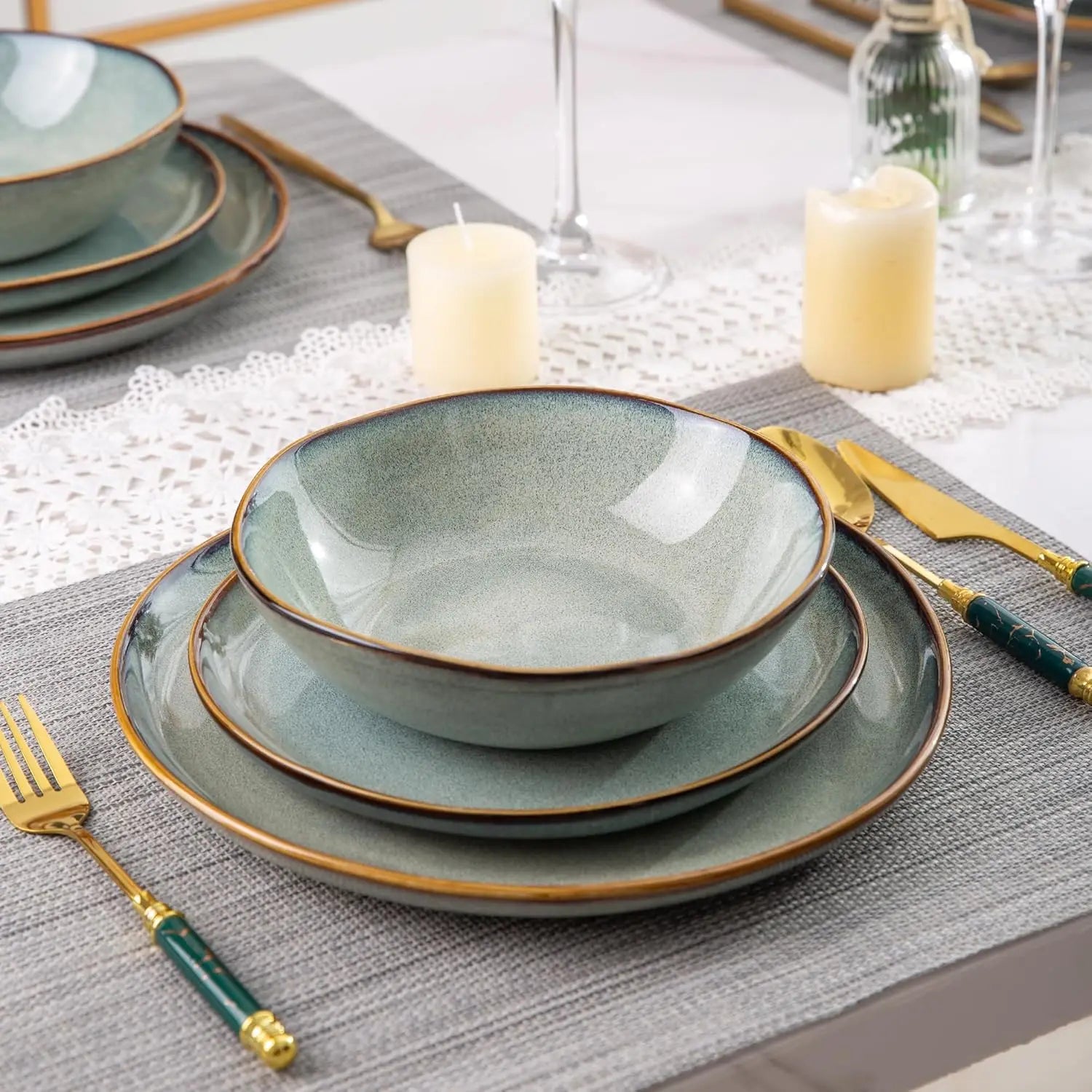 Ceramic Dinnerware Sets,Handmade Reactive Glaze Plates and Bowls Set,Highly Chip and Crack Resistant | Dishwasher & Micr