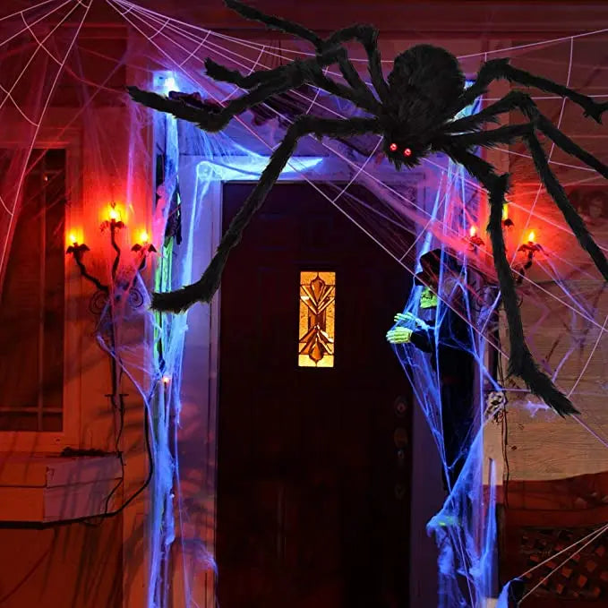 Giant Spider Huge Spider Web Halloween Decoration Props Haunted Indoor Outdoor Spooky Plush Large Araneid Prank Trick Supplies