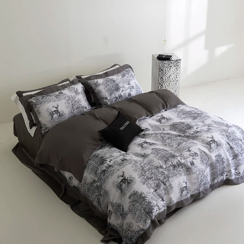 Luxury Digital Printing Lyocell Soft Cool Comfortable Bedding Set Duvet Cover Linen Fitted Sheet Pillowcases Home Textile