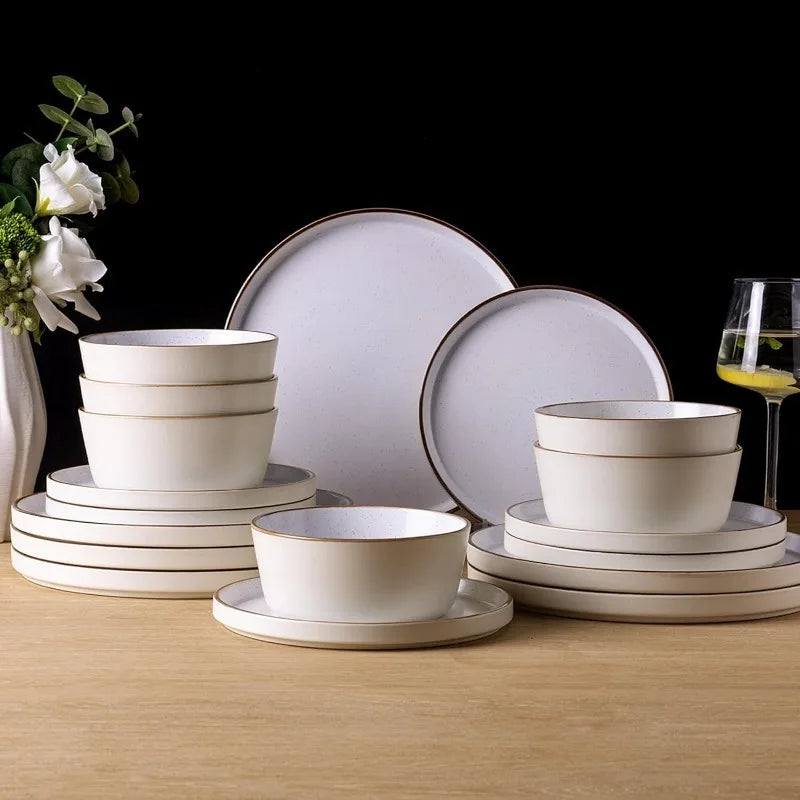 AmorArc Dinnerware Sets of 4,Modern Stoneware Plates and Bowls Sets