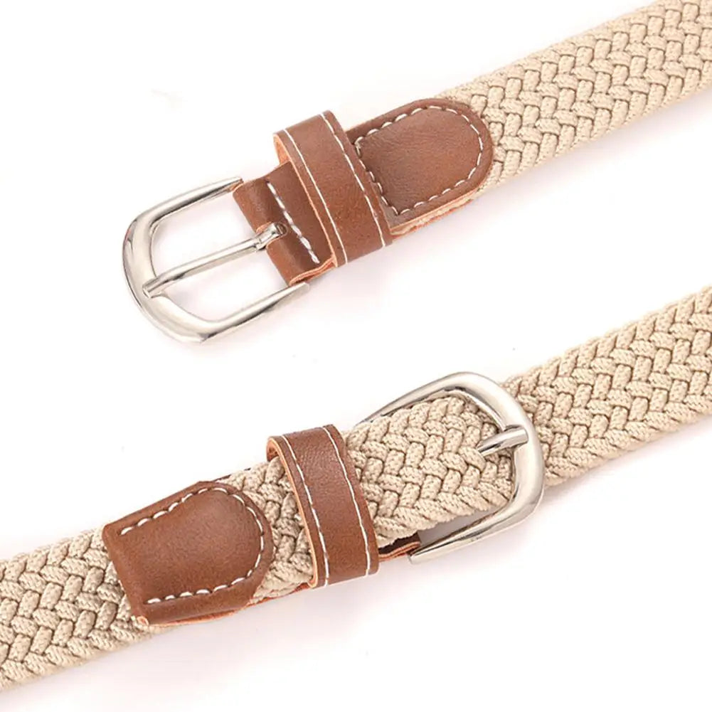 Casual Knitted Elastic Belt For Women Men Pin Buckle Woven Stretch Waist Strap For Jeans Canvas Braided Belts