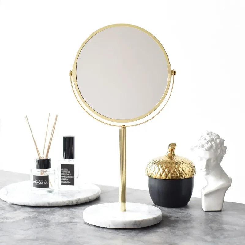 Makeup Mirror Light luxury retro European metal gold home desktop square round mirror dormitory makeup