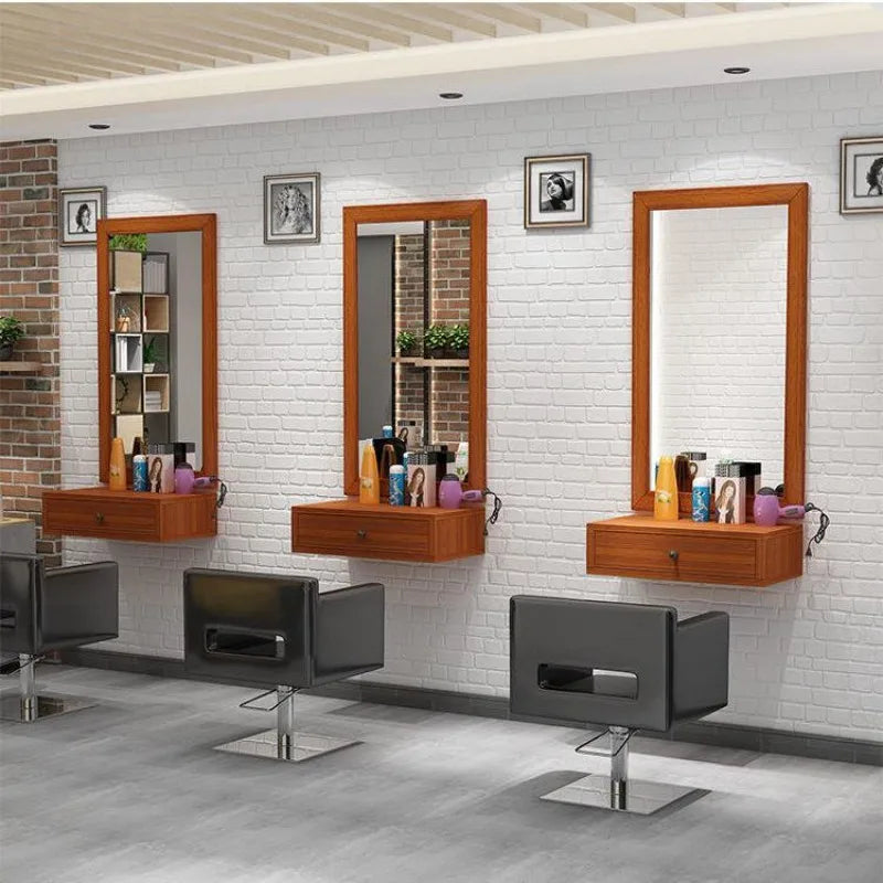 Barber Shop Decorative Mirrors Hair Salon  Cabinet Countertop Integrated Wall-mounted Barber Shop Hair Salon Mirror Home Decor