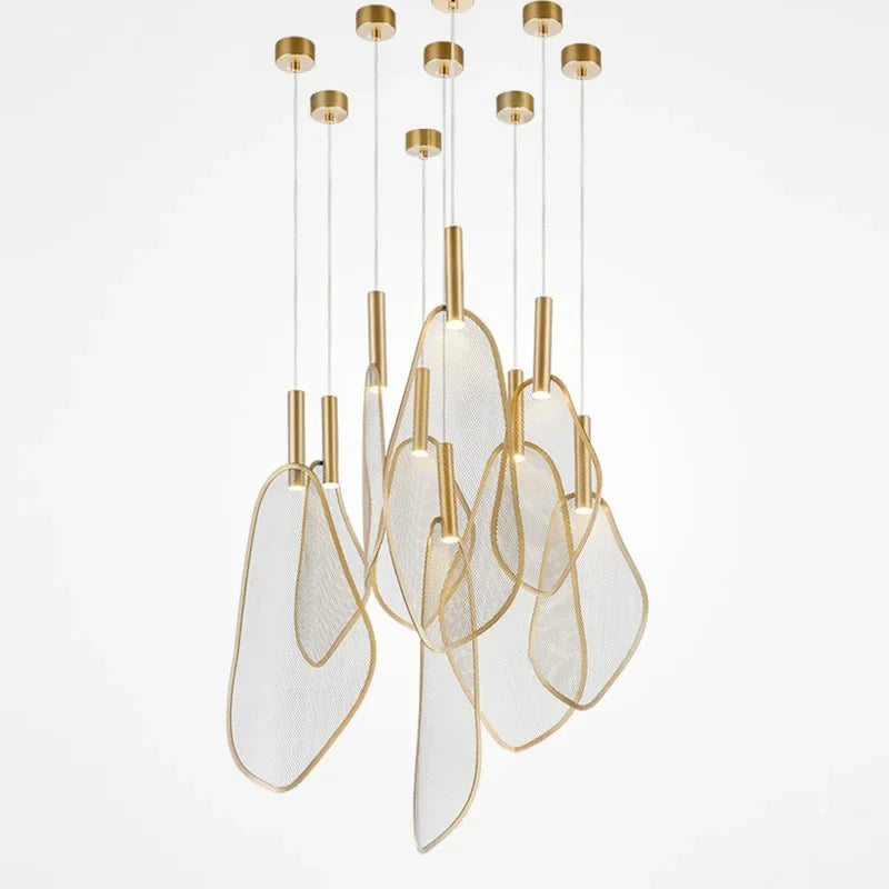 Modern Unique Fan Shape Pendant Lights Fixtures Personality For Parlor Bedroom Restaurant Home Art Deco Hanglamp Matte Gold