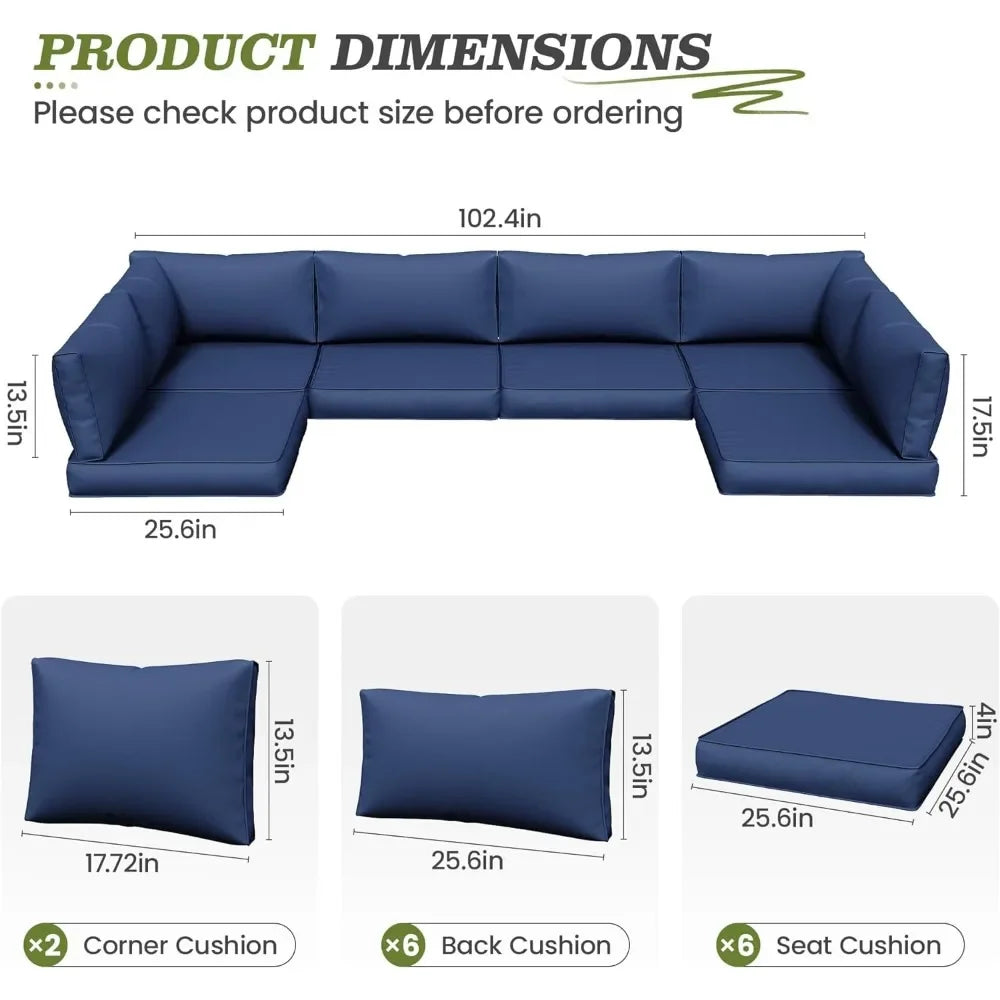 Waterproof Patio Furniture Cushions, Deep Seat Patio Cushions, Patio Seat Cushions for Outdoor Sectional (Blue)