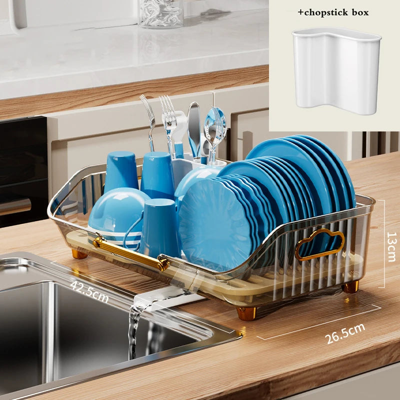 Luxury Dish Drying Rack Eco-friendly Drainer Rack With Drain Basket Tableware Bowl Organizer Kitchen Utensils Dish Storage Rack