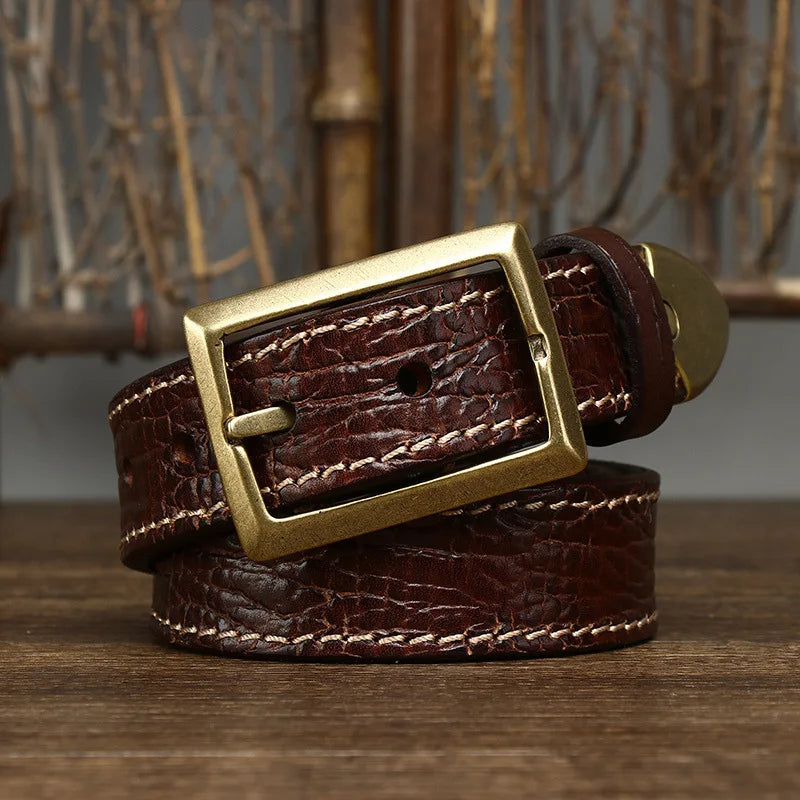 Men's Fashion Plaid Cowhide Belt